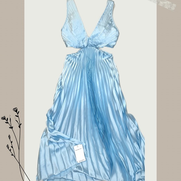 Abercrombie & Fitch Blue Satin Pleated Maxi Dress - Picture 3 of 10